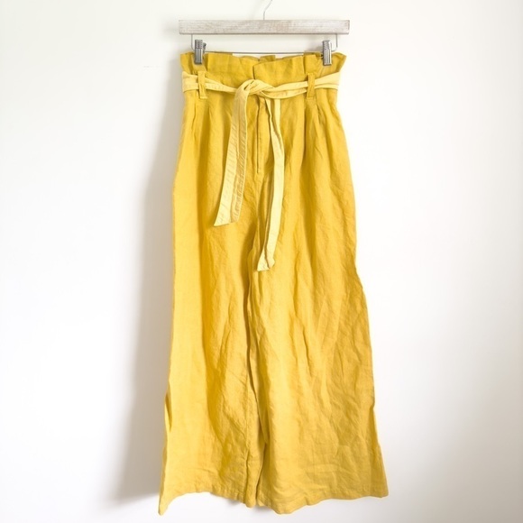 Zara Yellow Linen Wide Leg Paper Bag Cropped Palazzo Pants sz XS - Picture 11 of 16